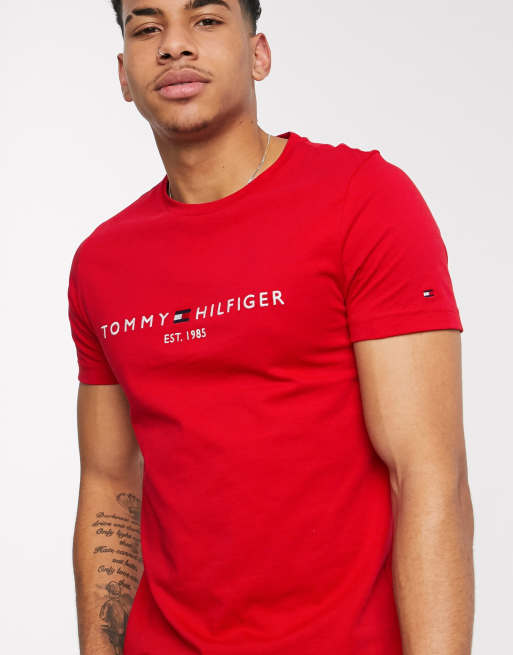 Tommy Hilfiger - T-shirt met klein logo op de borst in rood, 3 van 4