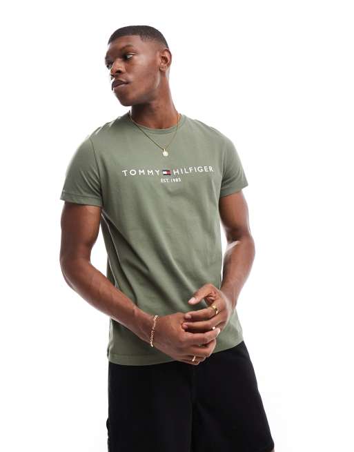 Tommy Hilfiger - T-shirt met logo in kakigroen