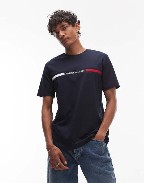 Tommy Hilfiger - T-shirt met logo op de borst in marineblauw - view 1