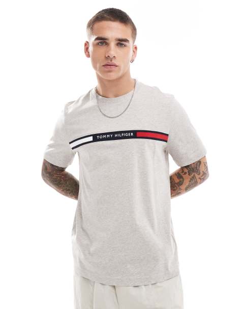 Tommy Hilfiger - T-shirt met streep met logo in grijs - view 1