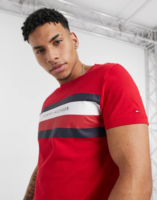 Tommy Hilfiger - T-shirt met strepen en groot logo in rood, 3 van 4