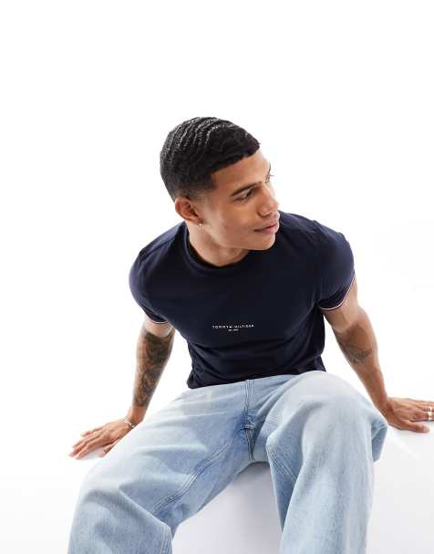 Tommy Hilfiger - T-shirt met tommy logo en gekleurd randje in desert sky - view 1