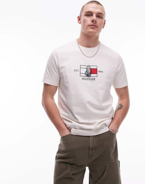 Tommy Hilfiger - T-shirt met vlag in het midden in gebroken wit - view 1