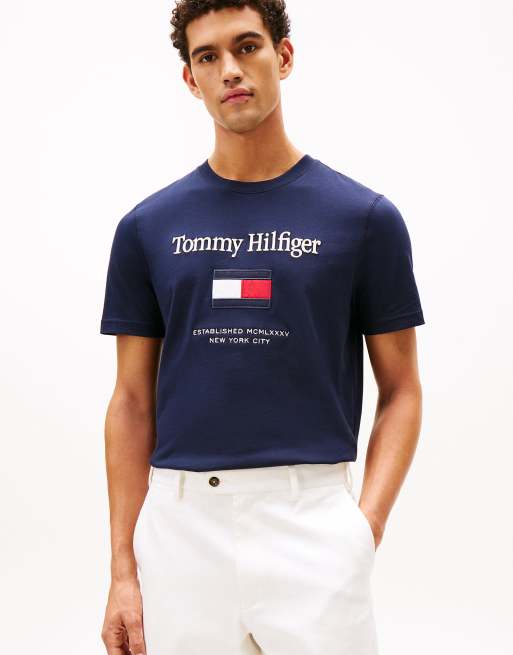 Tommy Hilfiger - T-shirt ras de cou avec logo brodé - Bleu foncé