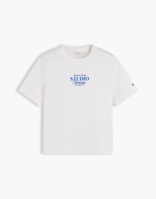 Tommy Hilfiger t-shirt ras de cou en maille interlock avec logo en écru, 5 de 6