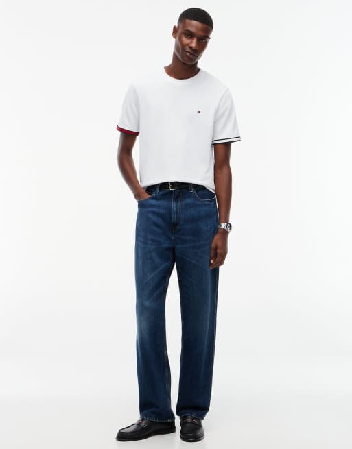 Tommy Hilfiger T-shirt ras de cou en piqué à poignets contrastés blanc, 2 de 6