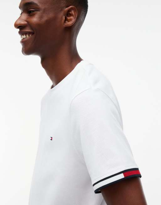 Tommy Hilfiger T-shirt ras de cou en piqué à poignets contrastés blanc, 3 de 6