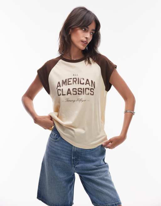 Tommy Hilfiger - T-shirt ras de cou style universitaire- Beige
