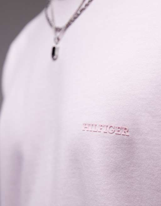 Tommy Hilfiger - T-shirt rosa pallido con logo tono su tono, 3 di 4