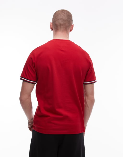 Tommy Hilfiger - T-shirt rossa con righe a contrasto sui bordi, 2 di 4