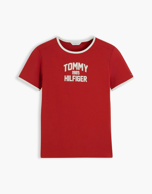 Tommy Hilfiger t-shirt slim à col contrasté avec logo varsity floqué en dark magma, 6 de 7