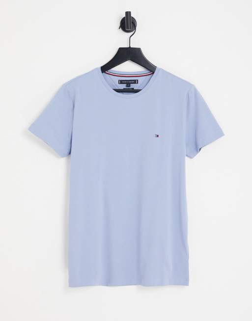 Tommy Hilfiger - T-shirt slim con logo iconico, colore azzurro