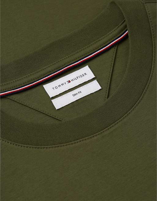 Tommy Hilfiger t-shirt slim en maille interlock à manches longues en vert huntsman, 6 de 6