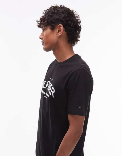 Tommy Hilfiger - T-shirt style universitaire avec logo incurvé - Noir, 4 de 5