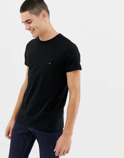 Tommy Hilfiger t shirt with flag logo in stretch slim fit in black