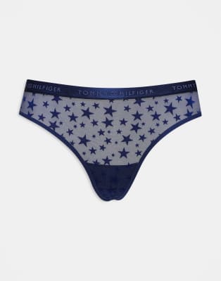 Tommy Hilfiger - Tanga aus Netzstoff in Marineblau mit Sternenmuster