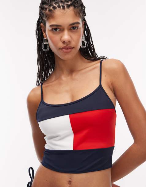 Tommy Hilfiger tankini top in archive flag print in navy