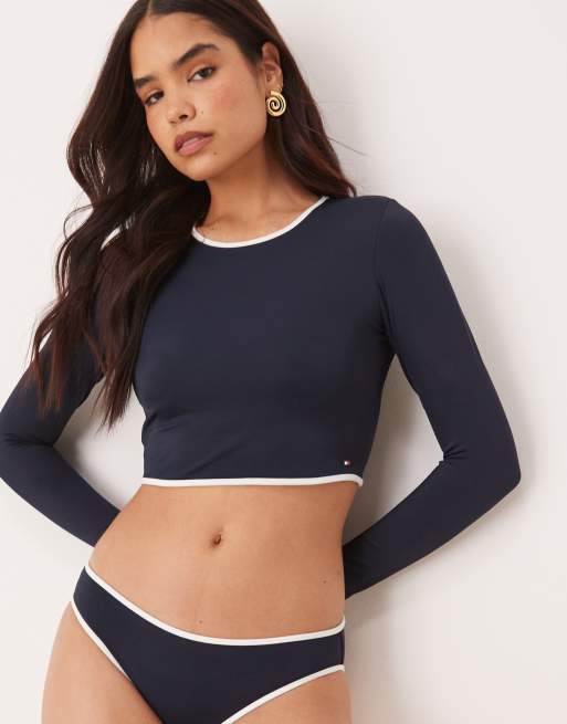 Tommy Hilfiger tankini top in navy and white piping, 2 of 4