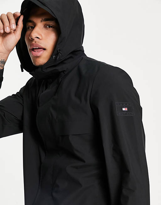 Tommy Hilfiger tech hooded parka jacket in black | ASOS