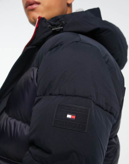 Tommy Hilfiger tech hooded puffer jacket in navy |