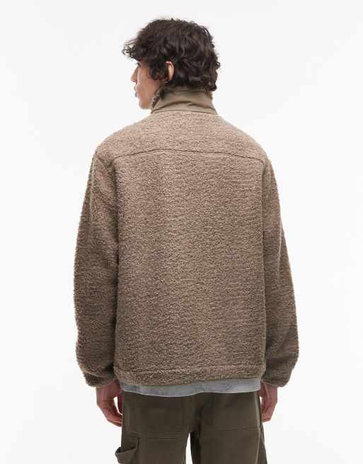 Tommy Hilfiger teddy fleece zip through jacket in taupe, 3 of 5