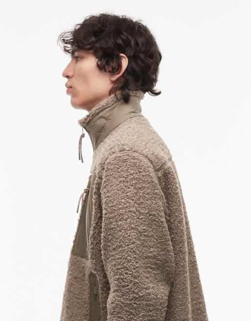 Tommy Hilfiger teddy fleece zip through jacket in taupe, 4 of 5