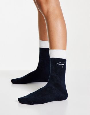 Tommy Hilfiger terry toweling cosy crew sock in white
