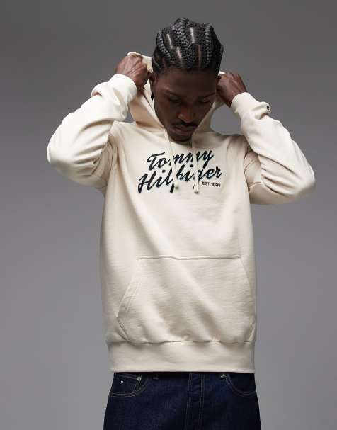 Tommy Hilfiger text graphic hoodie in cream - view 1