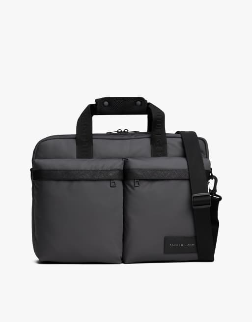 Tommy Hilfiger Textile logo patch pocket laptop bag in dark grey