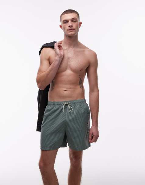 Tommy Hilfiger textured drawstring zip swim shorts in green - view 1
