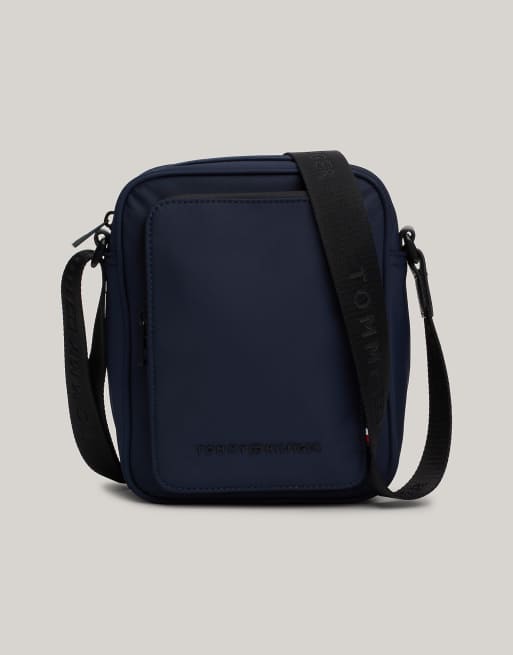 Tommy Hilfiger Textured logo small reporter bag in dark blue