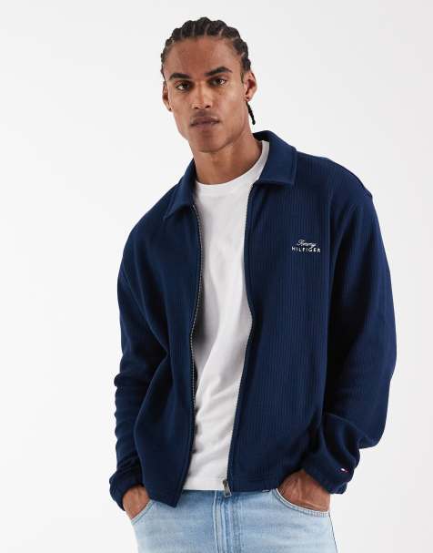 Tommy Hilfiger textured sweat varsity jacket in navy - view 1