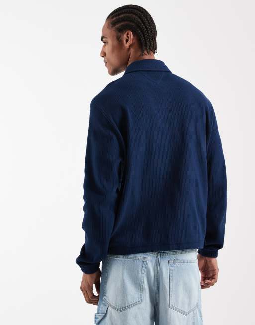 Tommy Hilfiger textured sweat varsity jacket in navy, 4 of 5