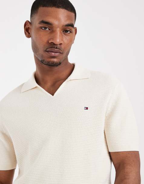 Tommy Hilfiger textured T-neck collared sweater top in white - view 1