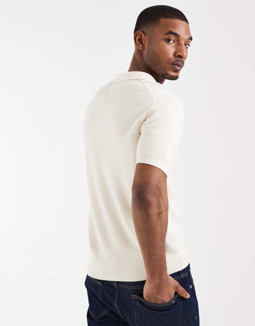 Tommy Hilfiger textured T-neck collared sweater top in white, 2 of 5