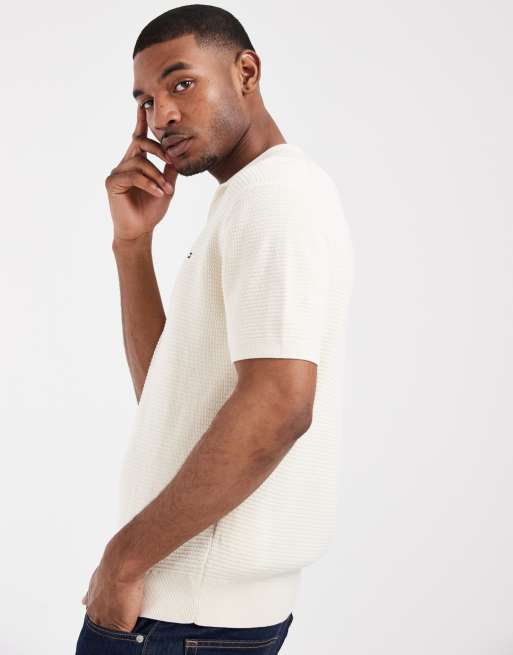 Tommy Hilfiger textured T-neck collared sweater top in white, 4 of 5