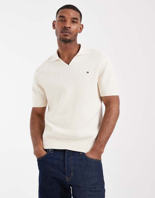 Tommy Hilfiger textured T-neck collared sweater top in white, 5 of 5