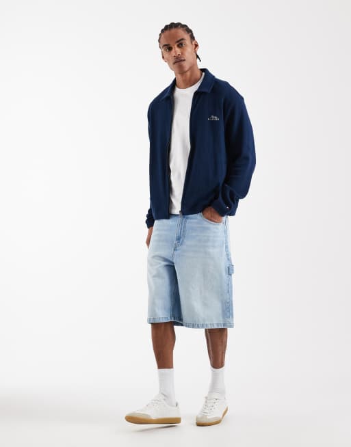Tommy Hilfiger textured varsity sweat jacket in navy, 2 of 5