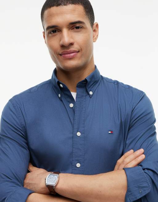Tommy Hilfiger Th flex regular fit poplin shirt in dark blue, 3 of 7