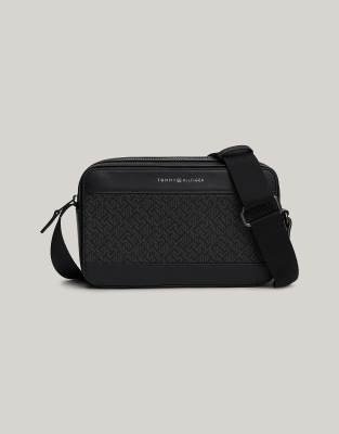 Tommy Hilfiger Th monogram crossover reporter bag in black | ASOS