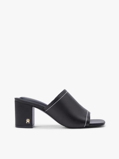Tommy Hilfiger Th monogram leather block heel mules in black - view 1