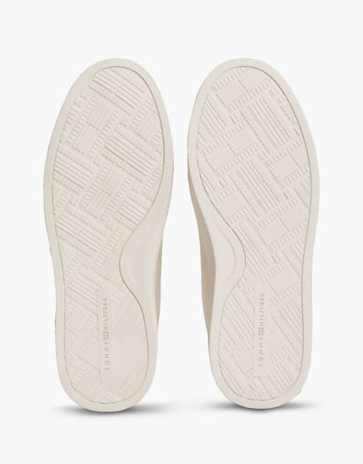 Tommy Hilfiger Th monogram leather cupsole trainers in soft cream/oxblood, 5 of 7