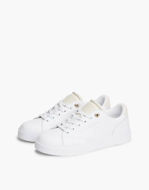 Tommy Hilfiger Th monogram leather cupsole trainers in white/soft cream, 2 of 7