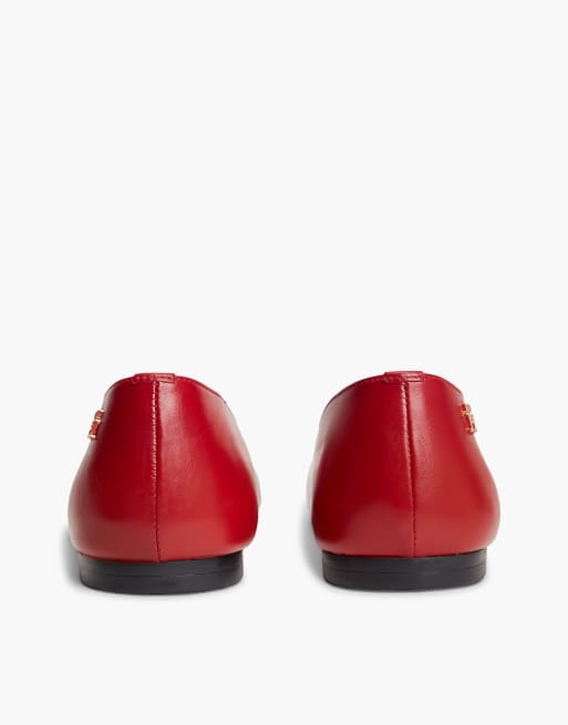 Tommy Hilfiger Th monogram leather lace-up ballerinas in bright red, 4 of 7