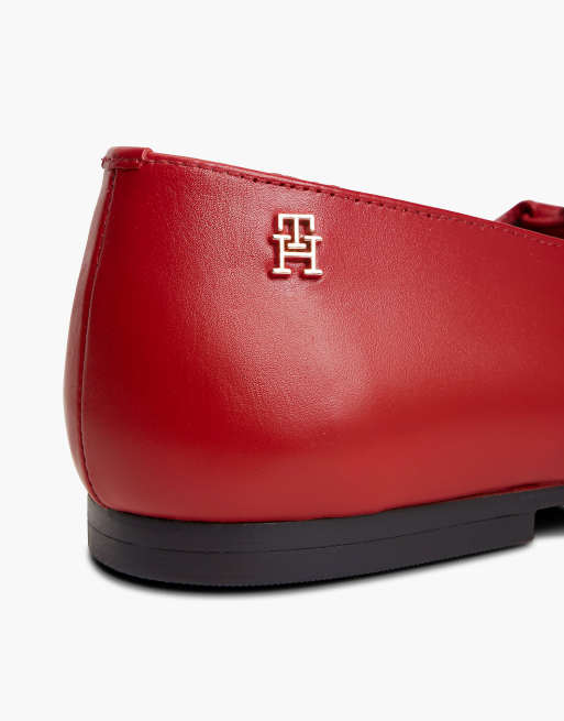 Tommy Hilfiger Th monogram leather lace-up ballerinas in bright red, 6 of 7