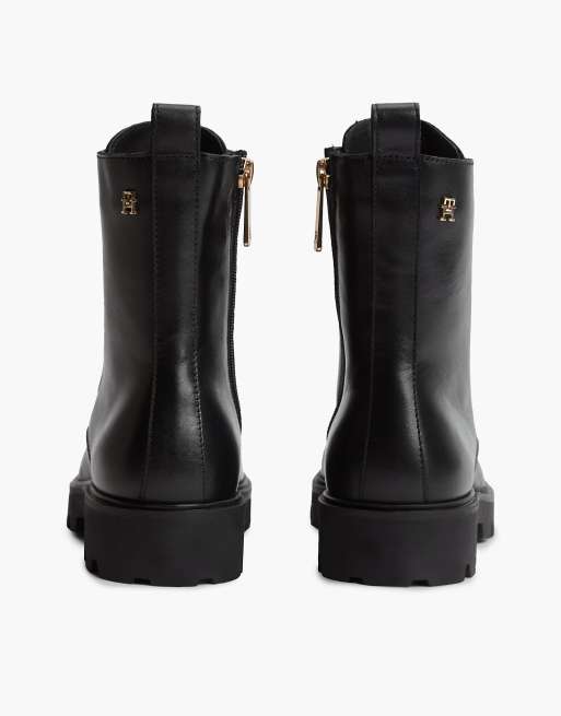 Tommy Hilfiger Th monogram leather lace-up boots in black, 4 of 7