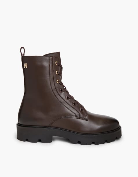Tommy Hilfiger Th monogram leather lace-up boots in dark brown - view 1