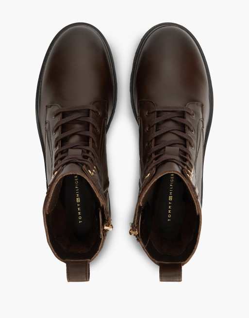 Tommy Hilfiger Th monogram leather lace-up boots in dark brown, 3 of 7
