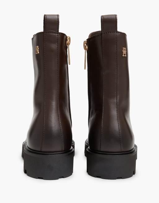 Tommy Hilfiger Th monogram leather lace-up boots in dark brown, 4 of 7