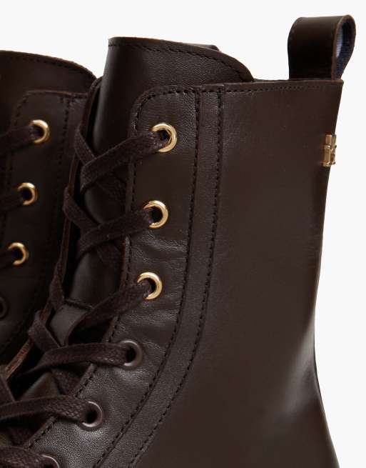 Tommy Hilfiger Th monogram leather lace-up boots in dark brown, 6 of 7